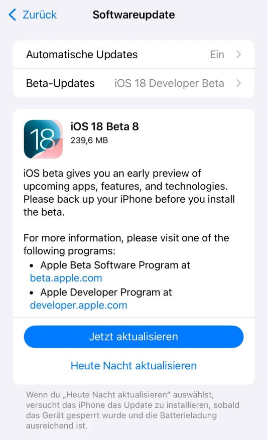 鄂尔多斯苹果手机维修分享苹果 iOS / iPadOS 18 开发者预览版 Beta 8 发布 